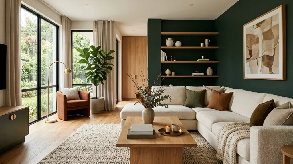 Deep Green Accent Wall — 20 Living Room Accent Walls Ideas — image 01