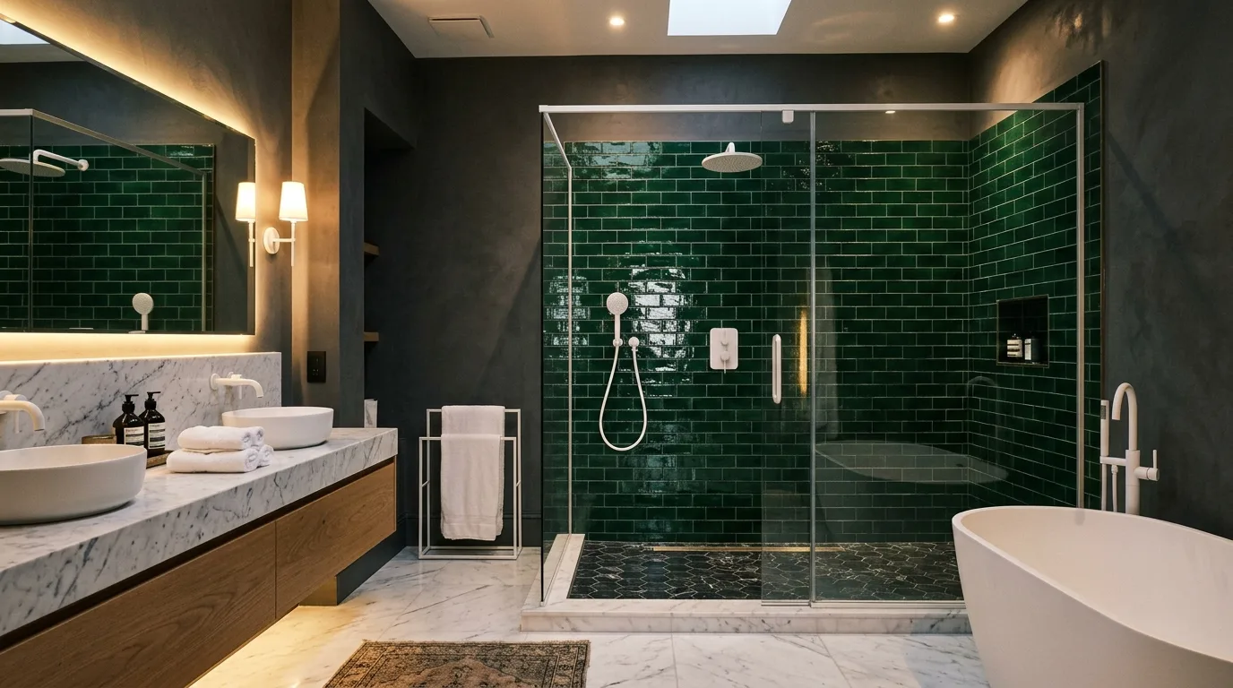 Emerald Green Shower Tile — 18 Chic Green Tile Bathroom Ideas — image 02