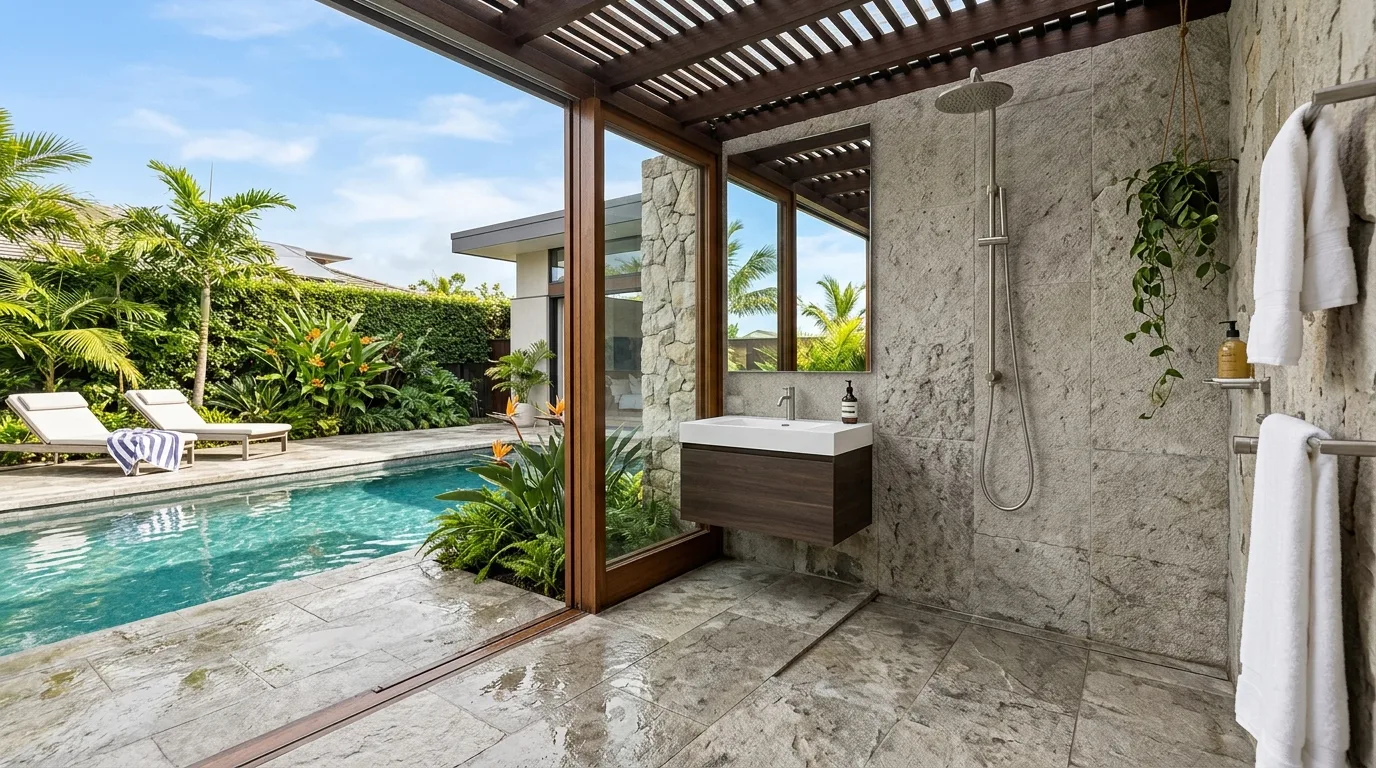 Poolside Outdoor Bathroom — 15 Outdoor Bathroom Ideas — image 02