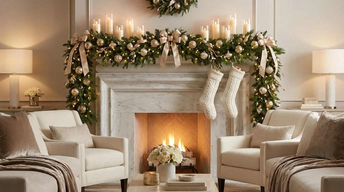 White and Gold Christmas Mantel — 22 Luxury Christmas Decor Ideas — image 02