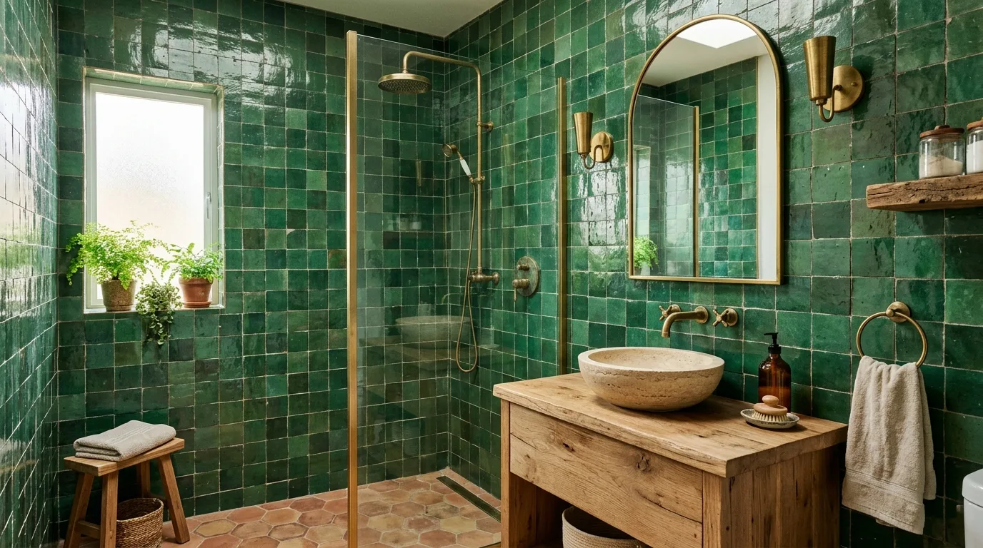 Green Zellige Tile — 18 Chic Green Tile Bathroom Ideas — image 03