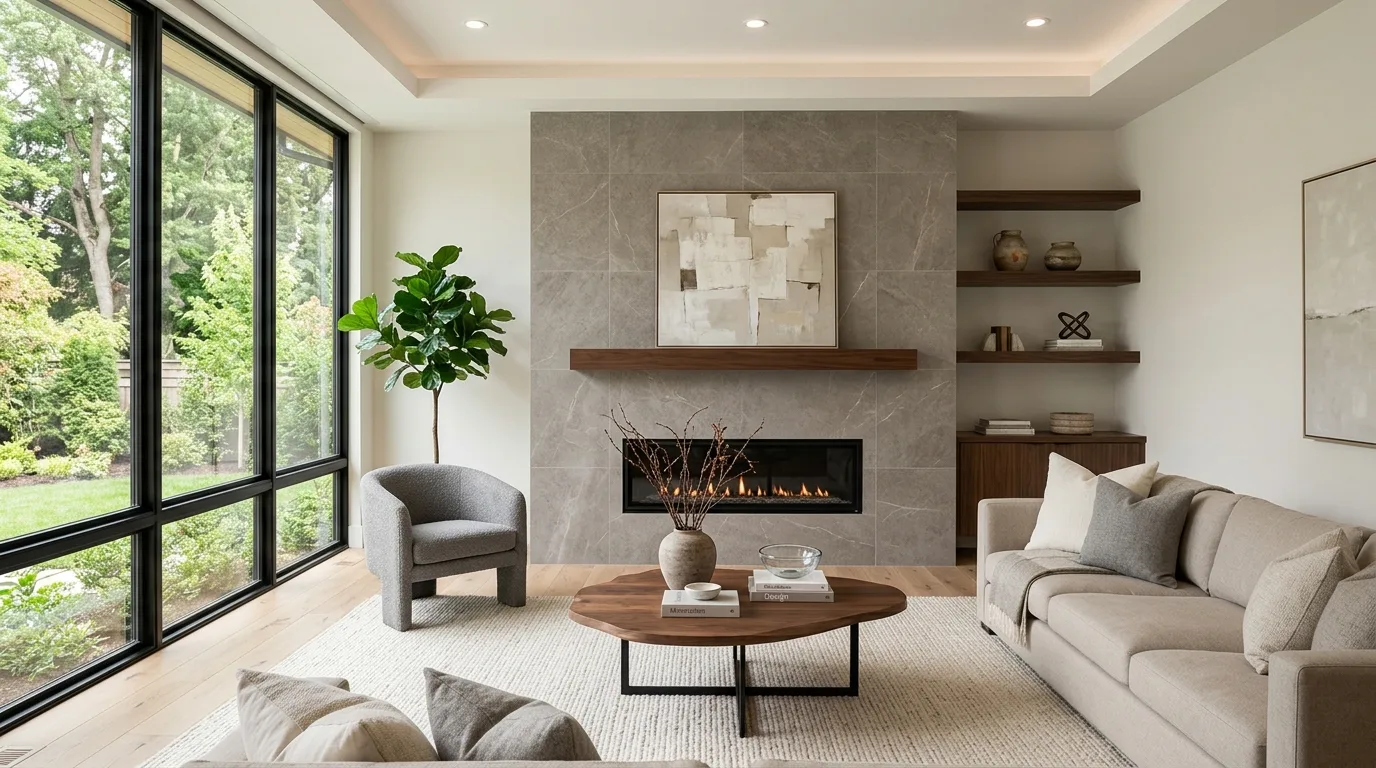 Install Modern Tile — 15 Fireplace Makeover Ideas — image 04