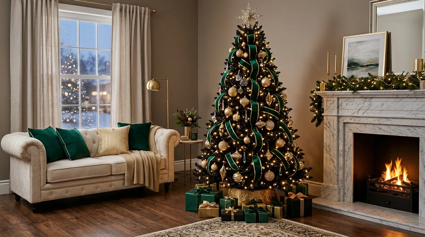 Black Christmas Tree with Velvet Ribbon — 20 Black Christmas Tree Ideas — image 05