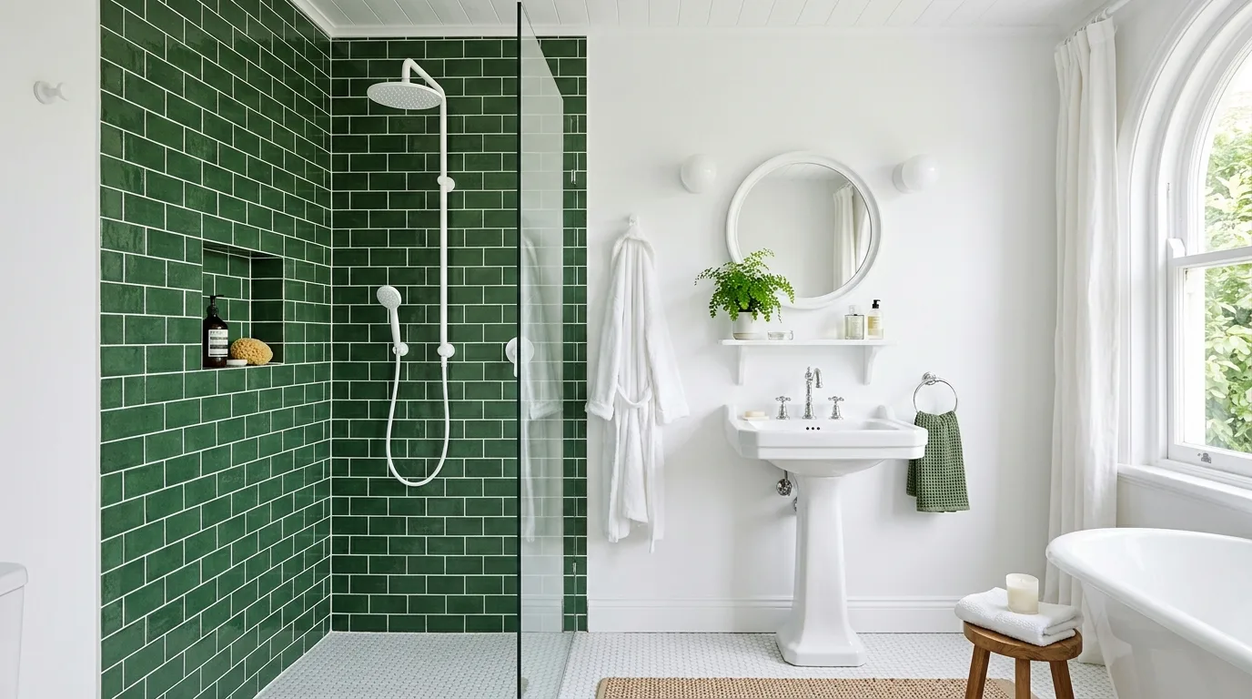 Green and White Bathroom — 18 Chic Green Tile Bathroom Ideas — image 05