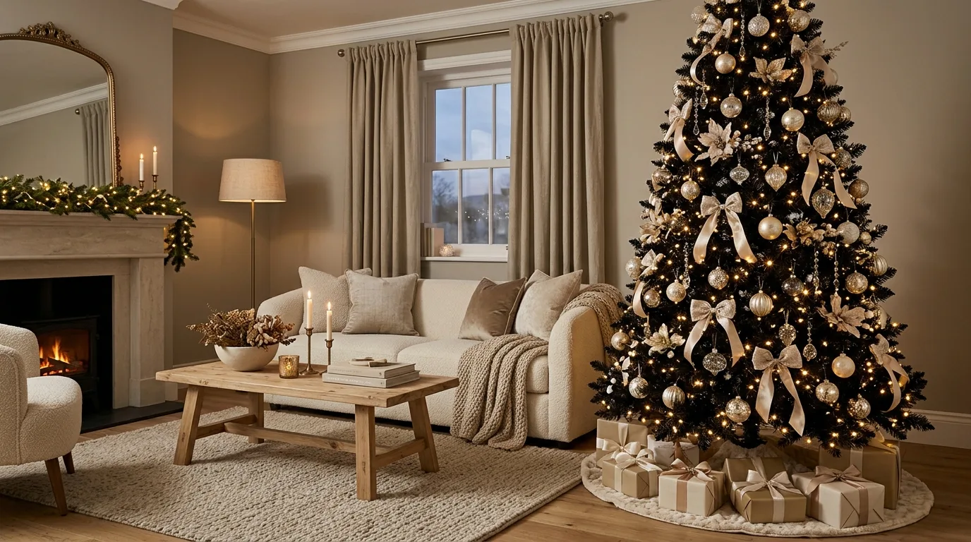 Black Tree with Champagne Ornaments — 20 Black Christmas Tree Ideas — image 06