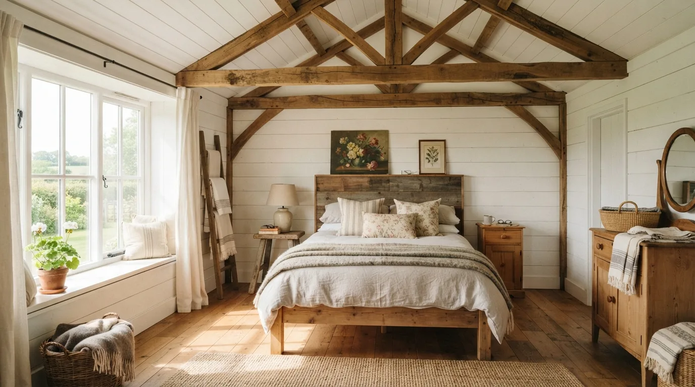 Farmhouse Bedroom with Exposed Beams — 15 Farmhouse Bedroom Design Ideas — image 07