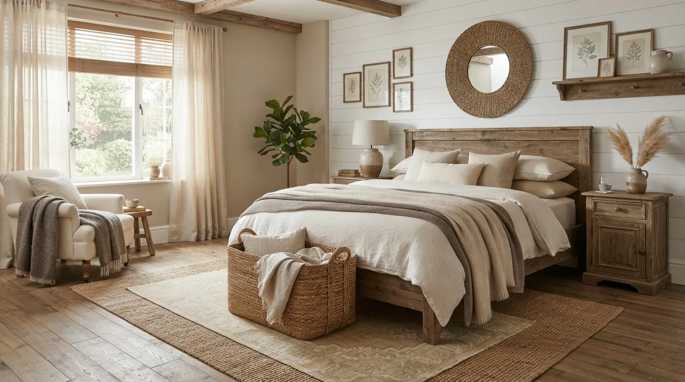 Neutral Farmhouse Bedroom — 15 Farmhouse Bedroom Design Ideas — image 08