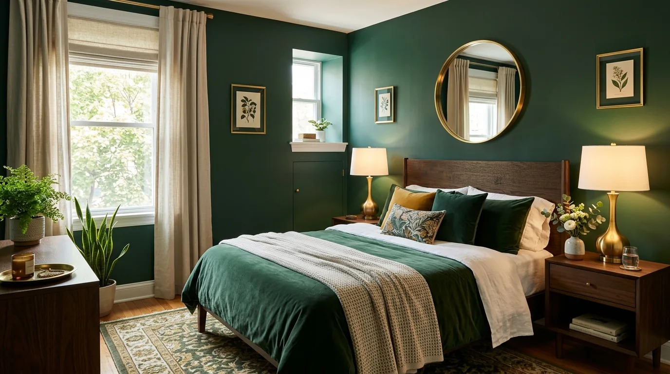Green and Brass Bedroom — 20 Green Bedroom Ideas — image 09