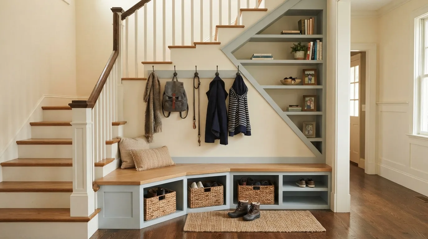 Mudroom Under the Stairs — 18 Small Mudroom Ideas for Entryways — image 09