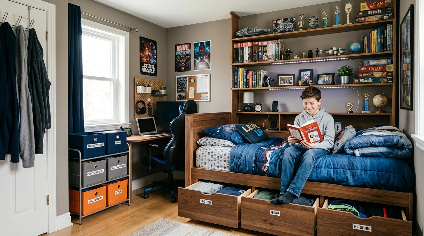 Small Bedroom with Smart Storage — 18 Teenage Boys Bedroom Ideas — image 09