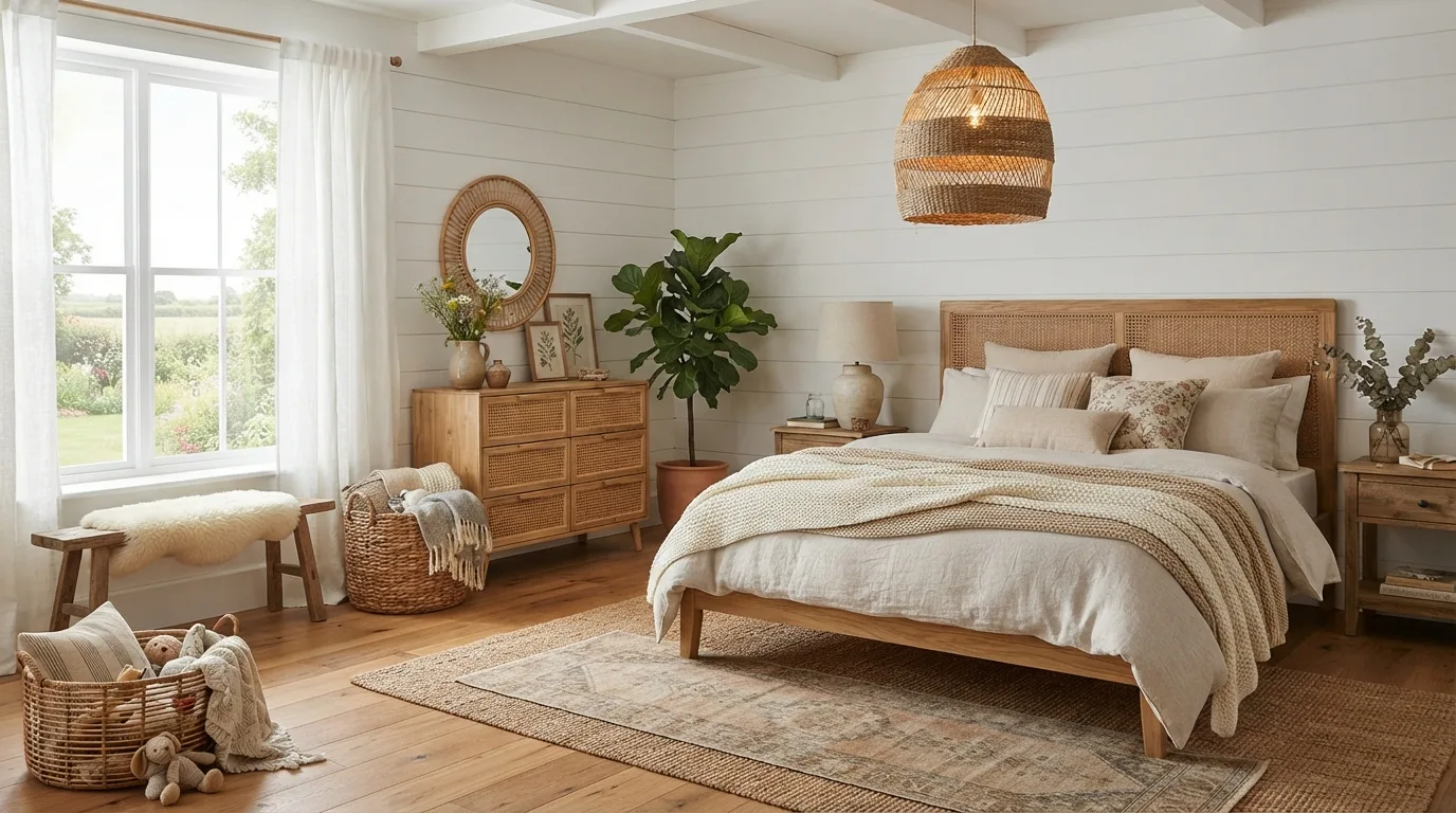 Farmhouse Bedroom with Woven Accents — 15 Farmhouse Bedroom Design Ideas — image 10