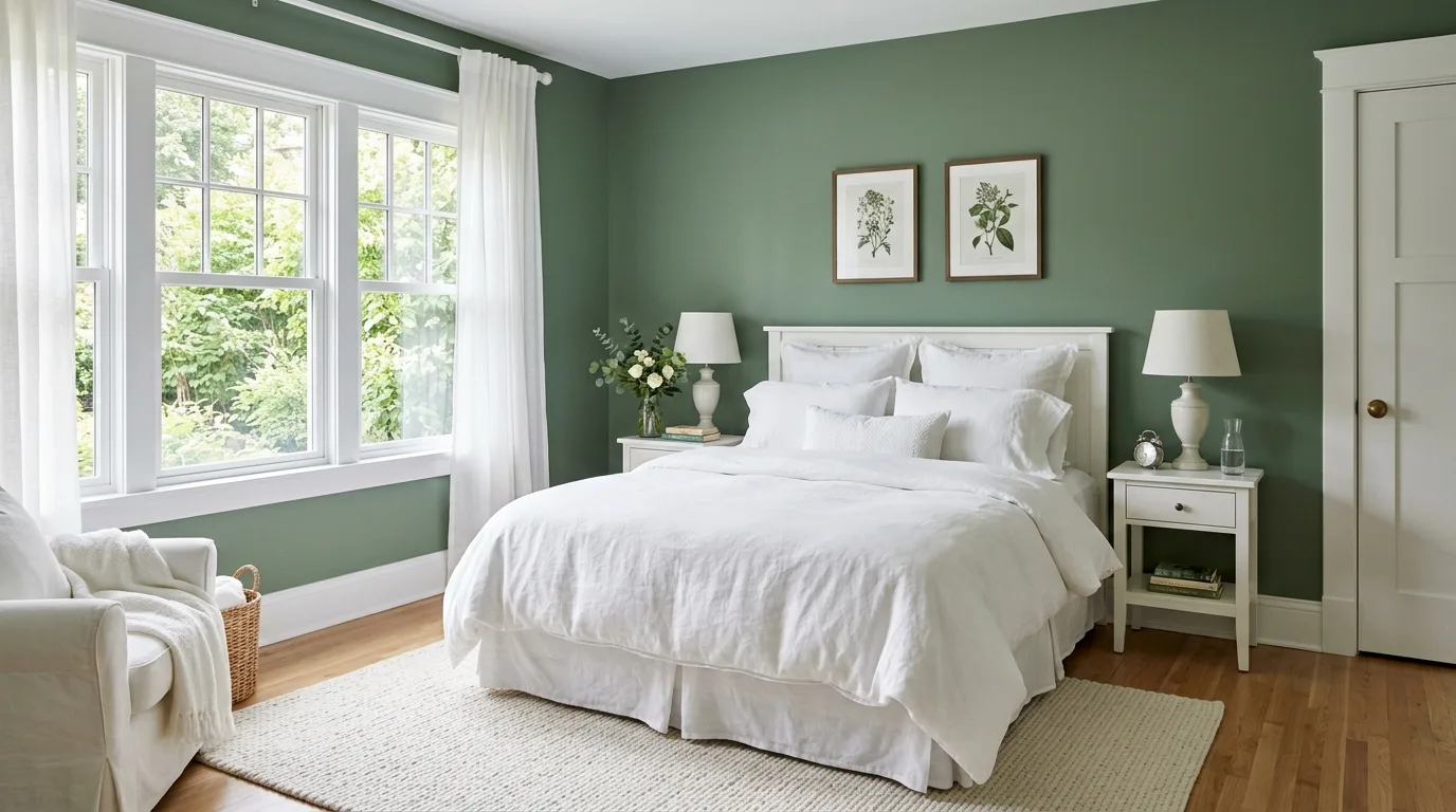 Green Bedroom with White Trim — 20 Green Bedroom Ideas — image 10