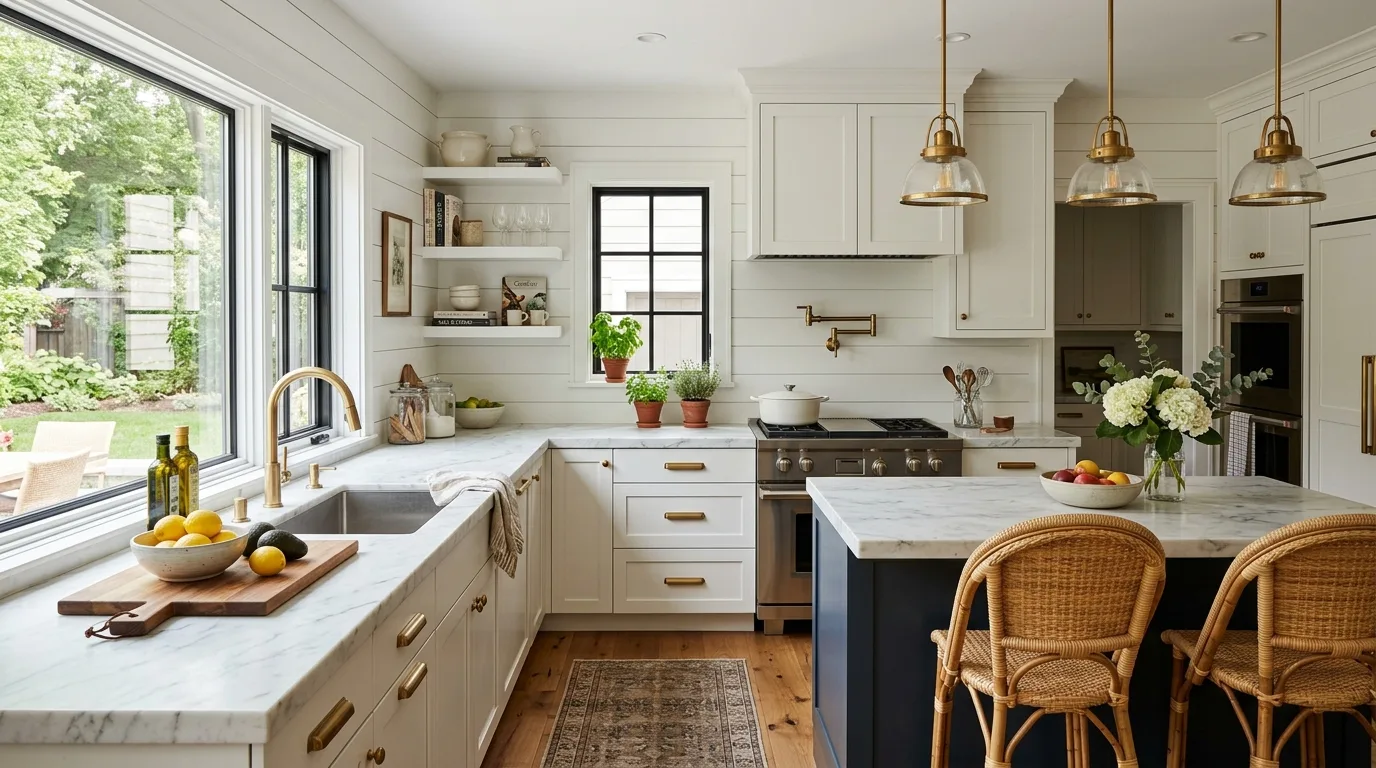 Shiplap with Marble Countertops — 15 Kitchen Shiplap Backsplash Ideas — image 11