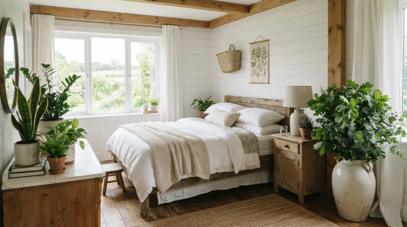 Farmhouse Bedroom with Natural Greenery — 15 Farmhouse Bedroom Design Ideas — image 15
