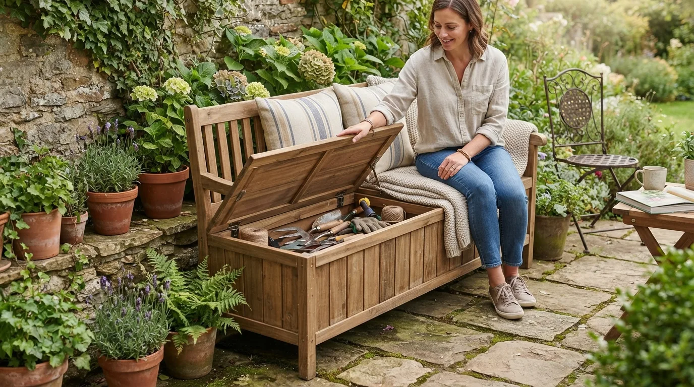 Multifunctional Storage Bench — 18 Small Patio Decorating Ideas — image 15