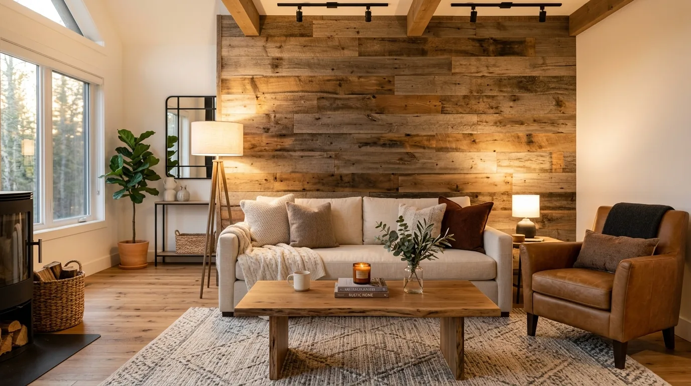 Reclaimed Wood Accent Wall — 20 Living Room Accent Walls Ideas — image 16