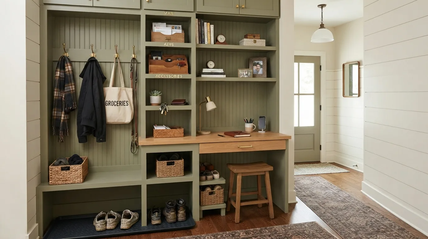 Small Mudroom with a Built-In Desk — 18 Small Mudroom Ideas for Entryways — image 17