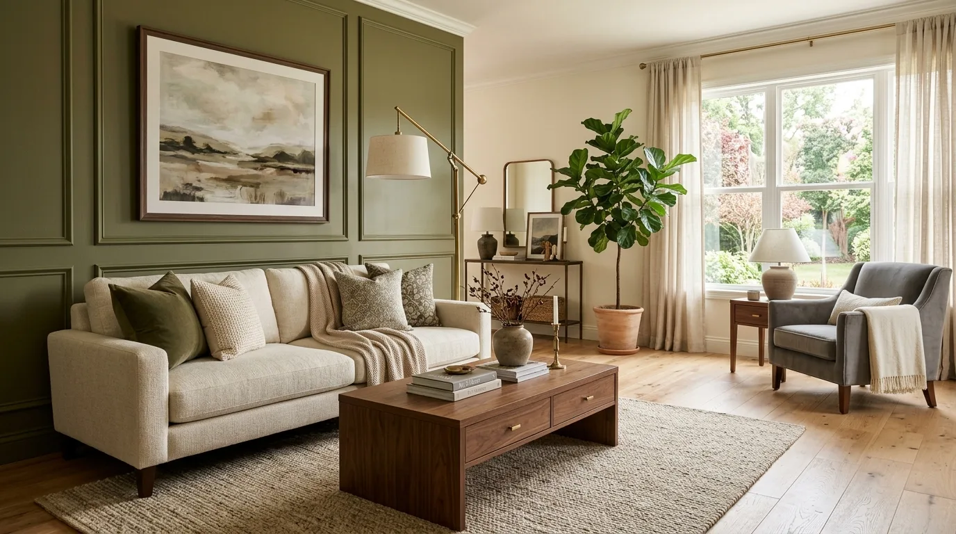 Olive Green Paneled Wall — 20 Living Room Accent Walls Ideas — image 18