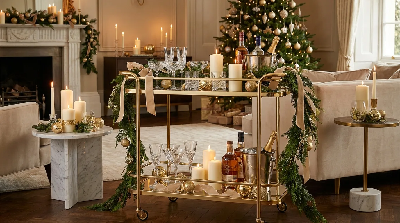 Luxury Christmas Bar Cart — 22 Luxury Christmas Decor Ideas — image 19