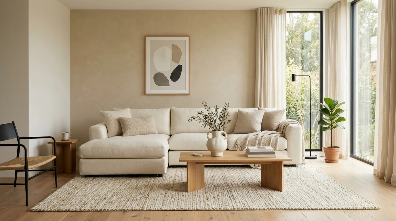 Minimalist Beige Accent Wall — 20 Living Room Accent Walls Ideas — image 19
