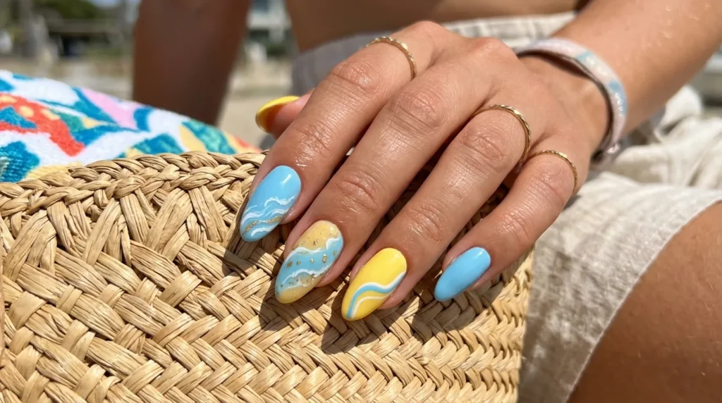 Glossy bright lemon yellow summer manicure