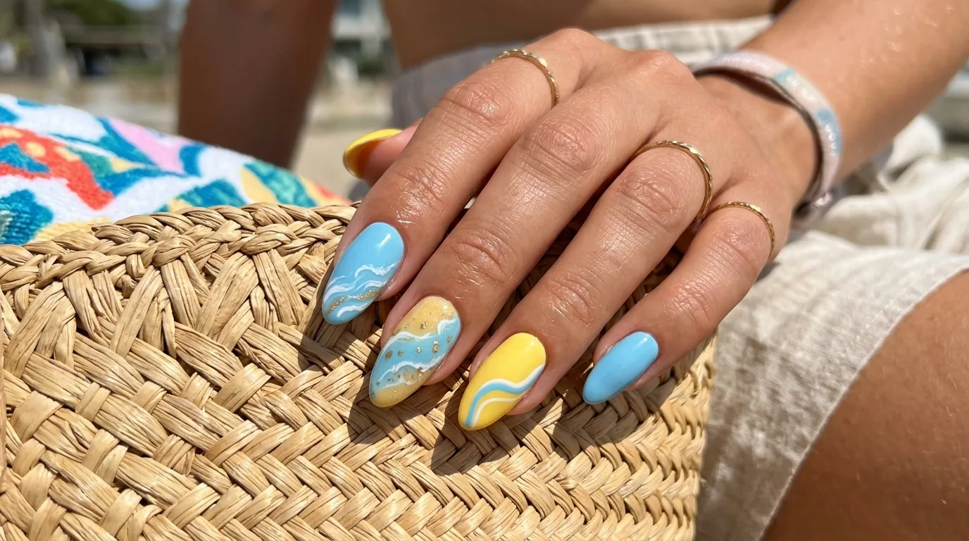 Glossy bright lemon yellow summer manicure