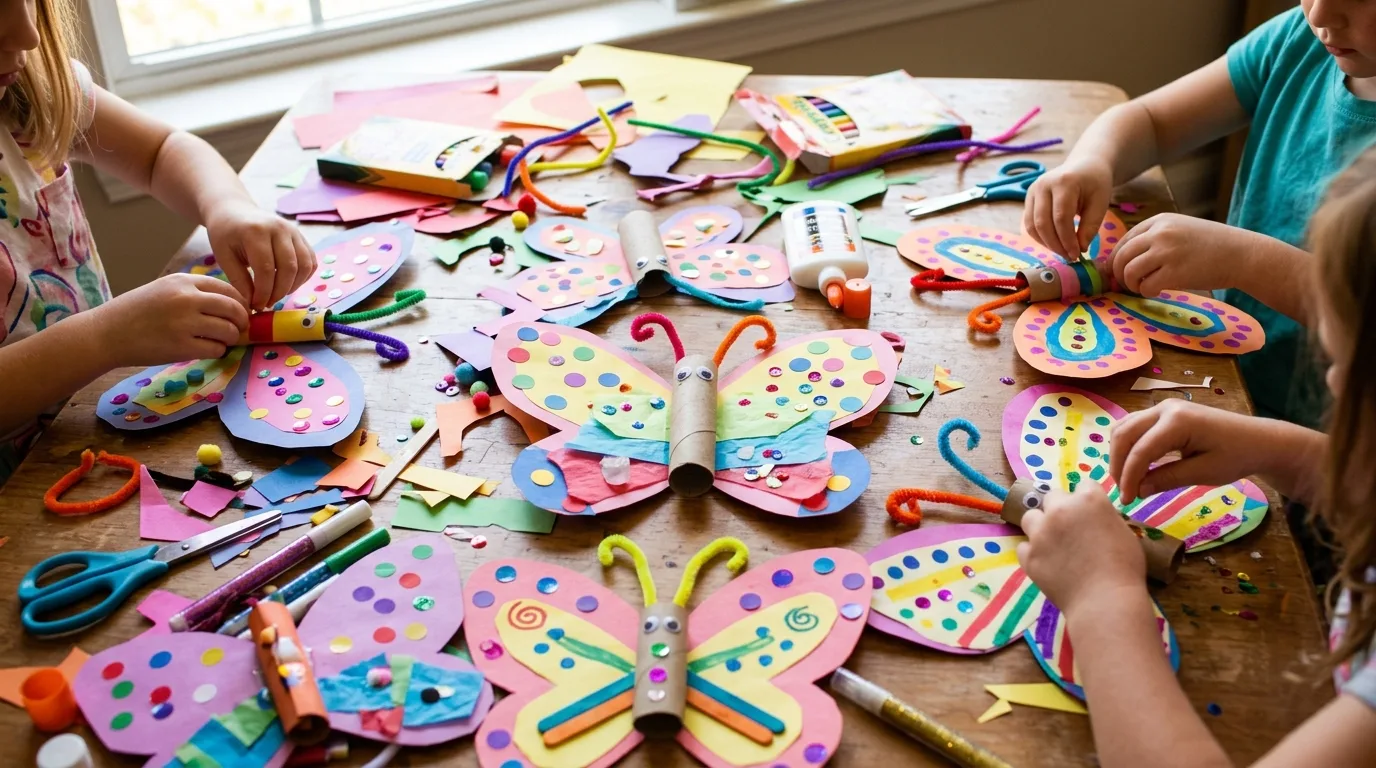 Colorful paper plate flowers made by kids