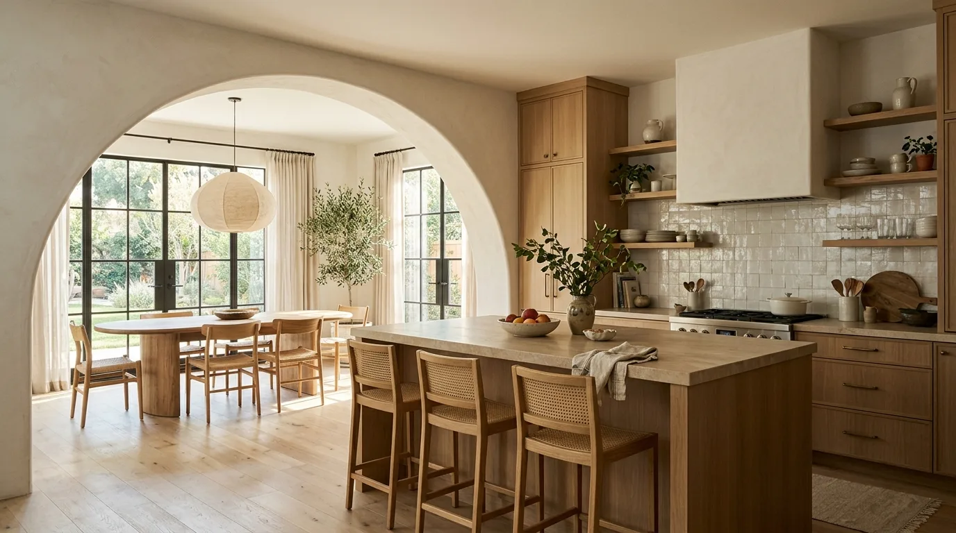 Modern kitchen with a black-framed glass partition