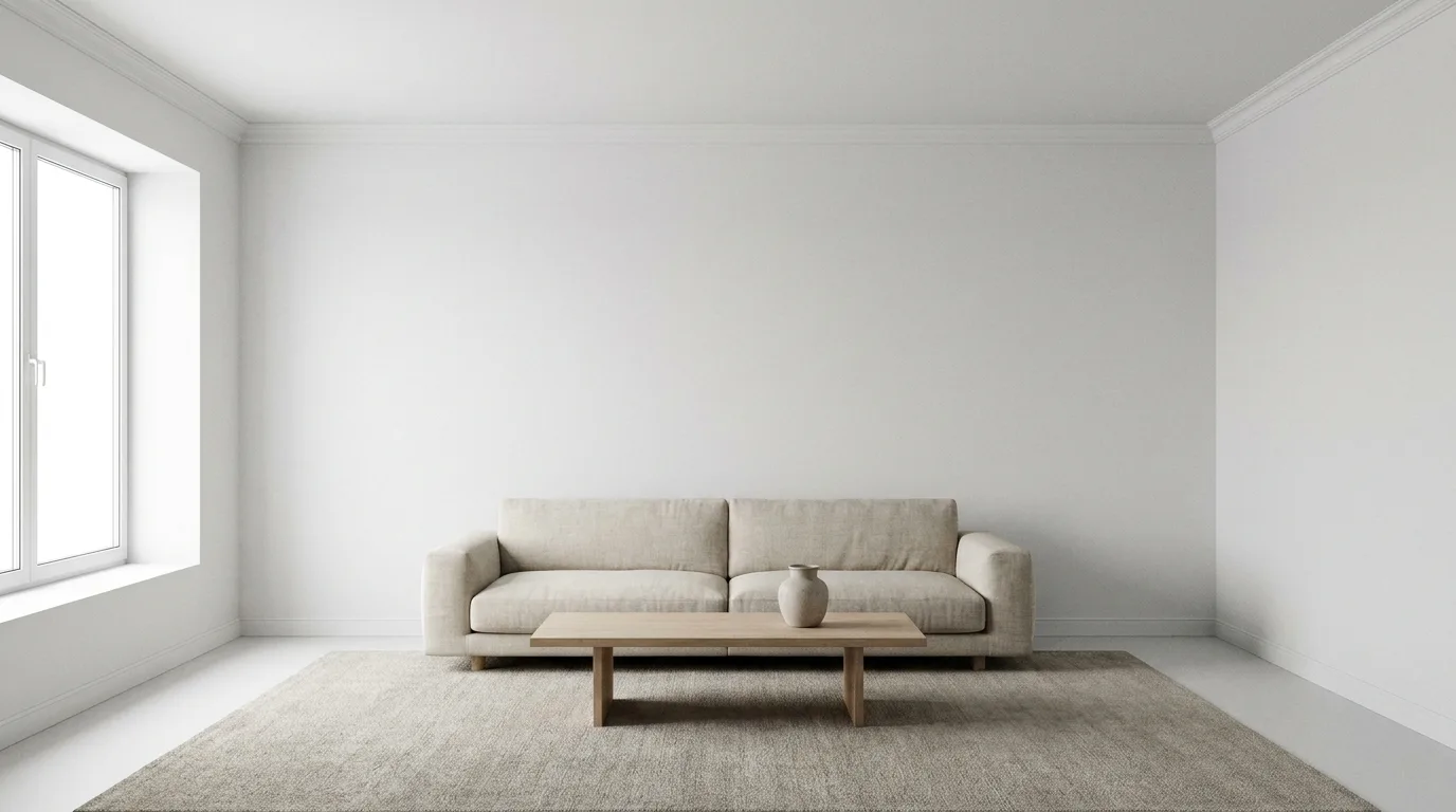 Modern living room with a simple narrow POP ceiling border and subtle ambient lighting