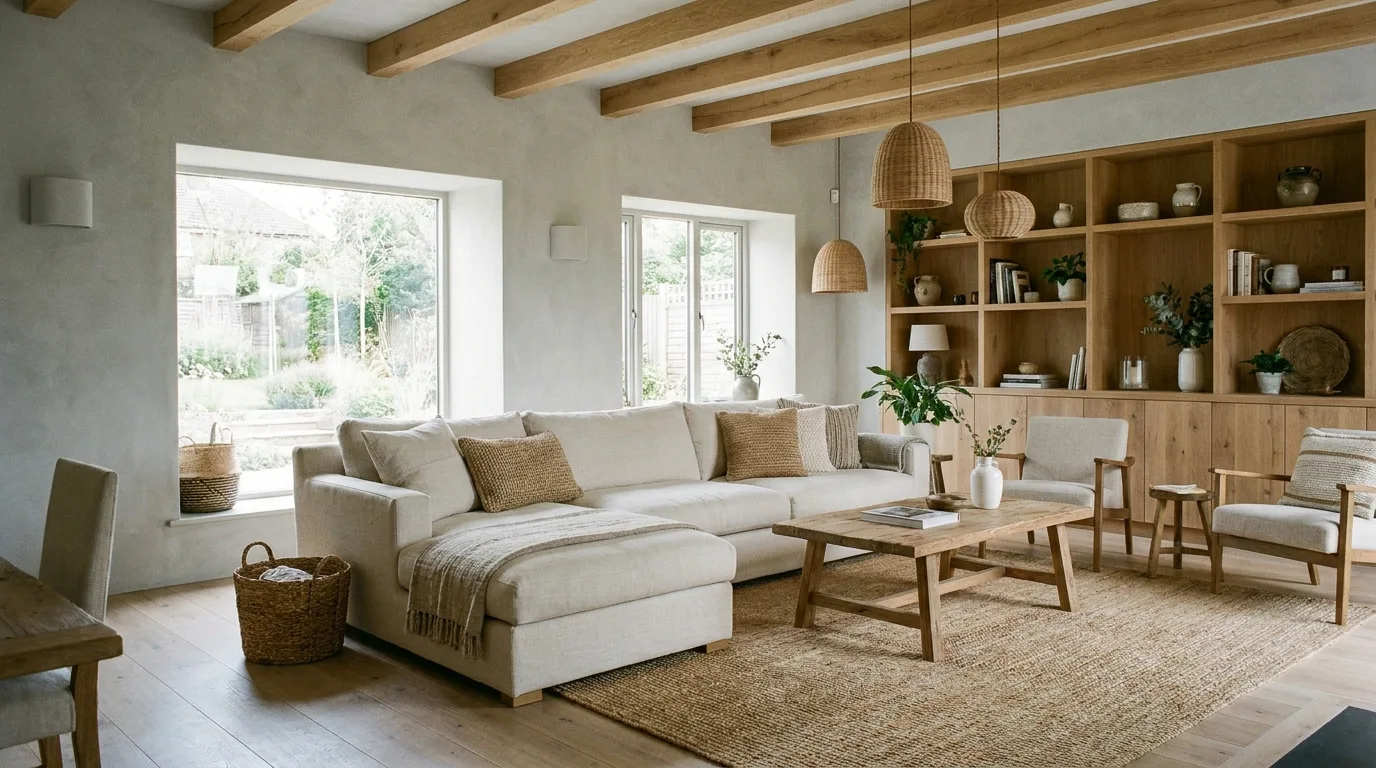 Light grey and white living room with bright modern decor