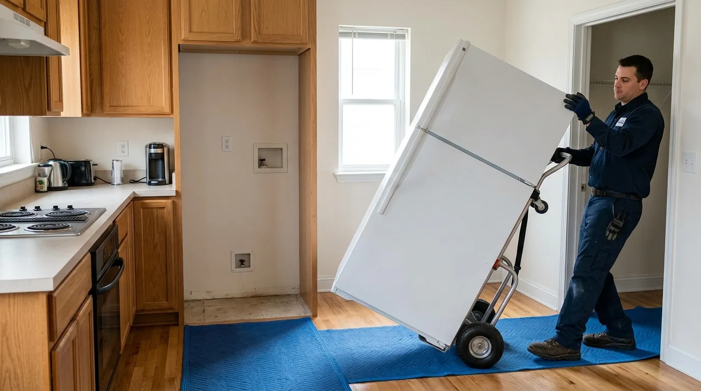 Modern rented refrigerator in a bright kitchen representing affordable appliance access