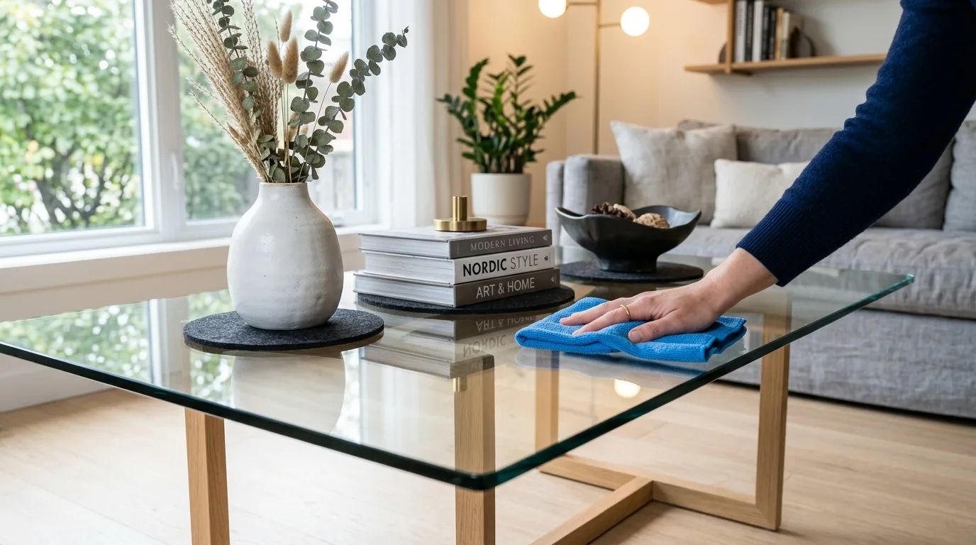 Cleaning a glass surface with a microfiber cloth before polishing