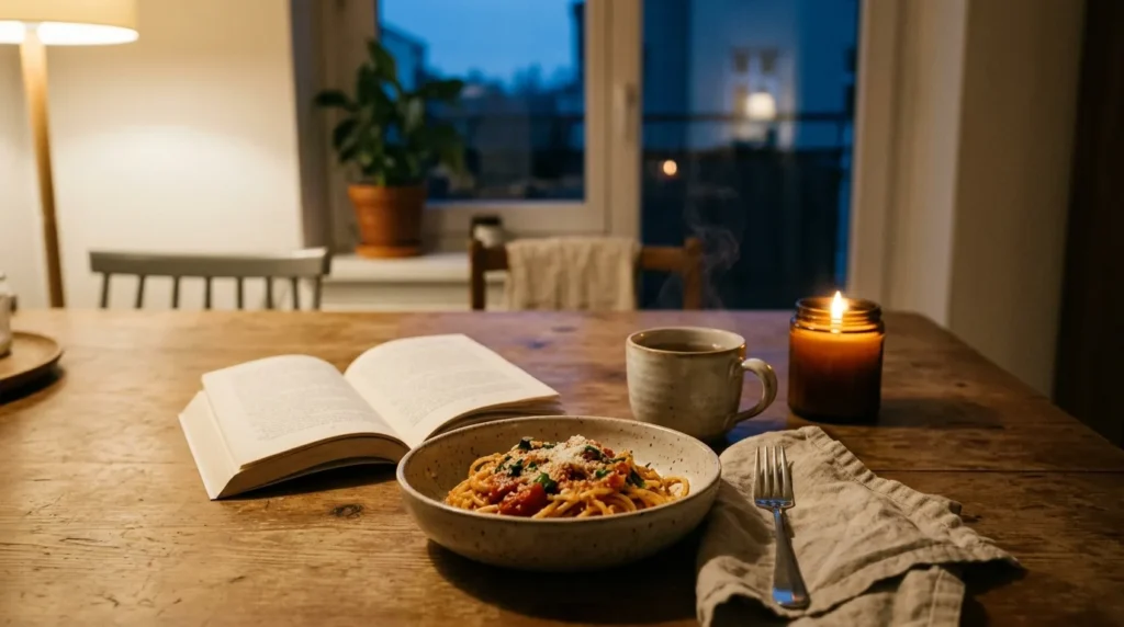 Scented candle creating a relaxing atmosphere in a cozy living room