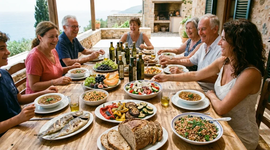 Colorful Mediterranean plate filled with fresh and roasted vegetables