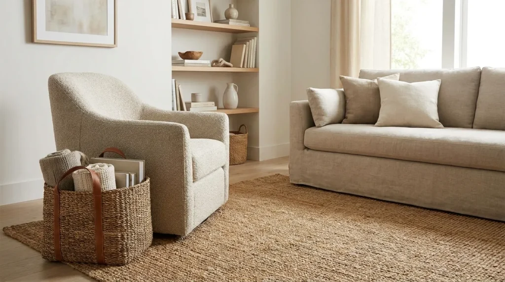 Living room with a stylish storage coffee table