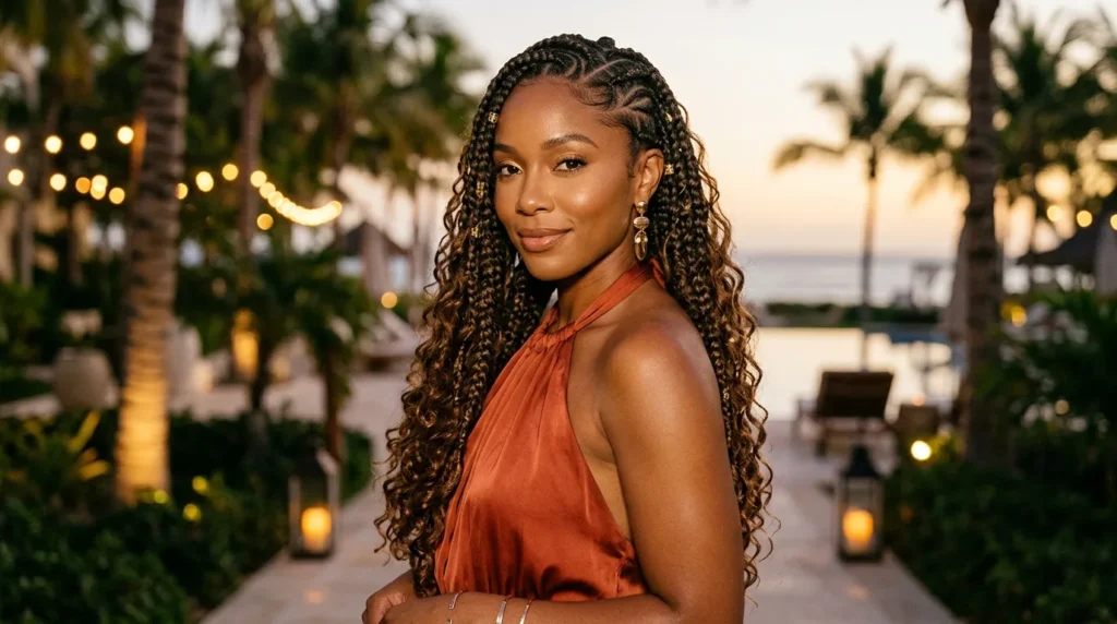 Waist-length knotless braids with a clean center part