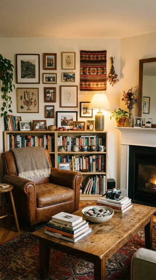 Cozy apartment sofa layered with neutral cushions and a chunky knit throw