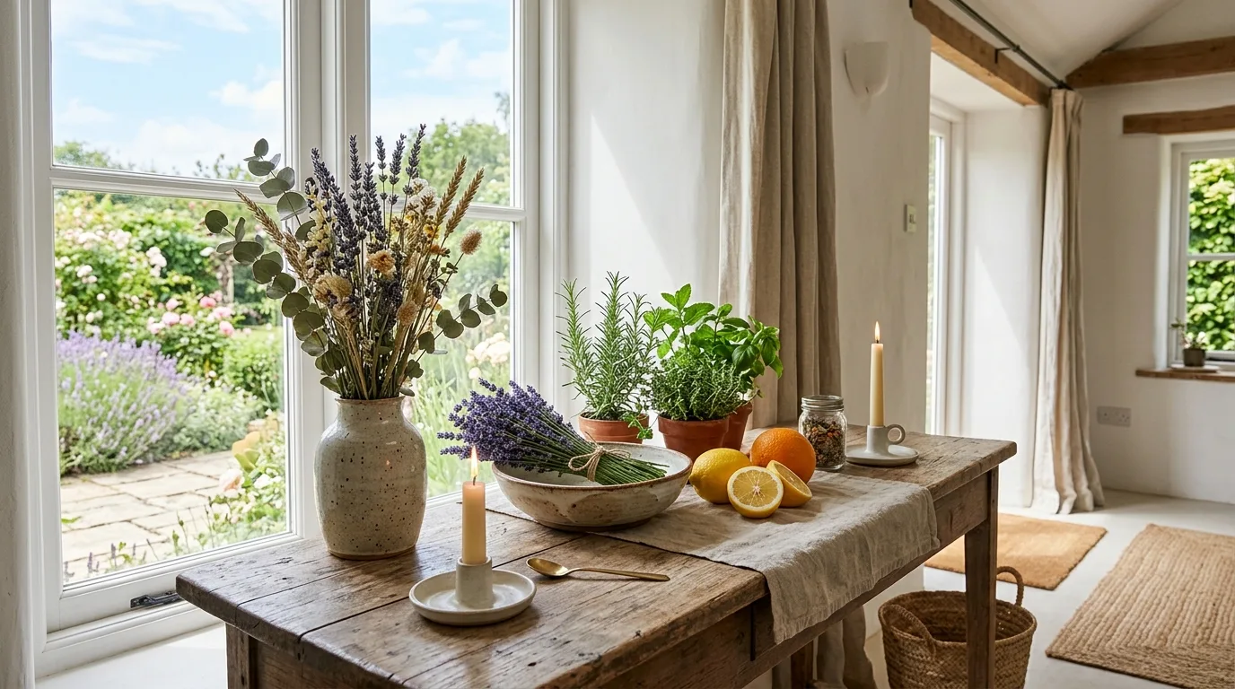 Summer living room decorated with rattan, jute, seagrass, and bamboo textures
