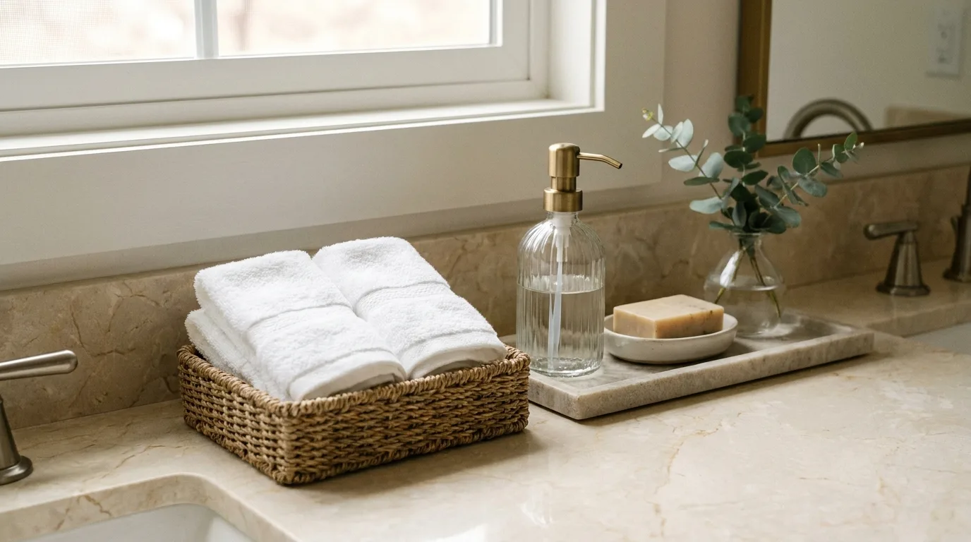 Small green plant adding natural style to a bathroom vanity