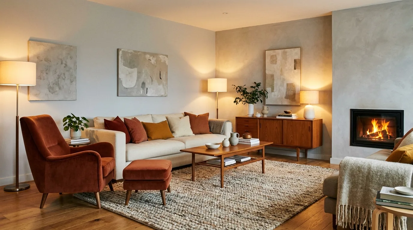 Grey and navy blue living room with sophisticated decor