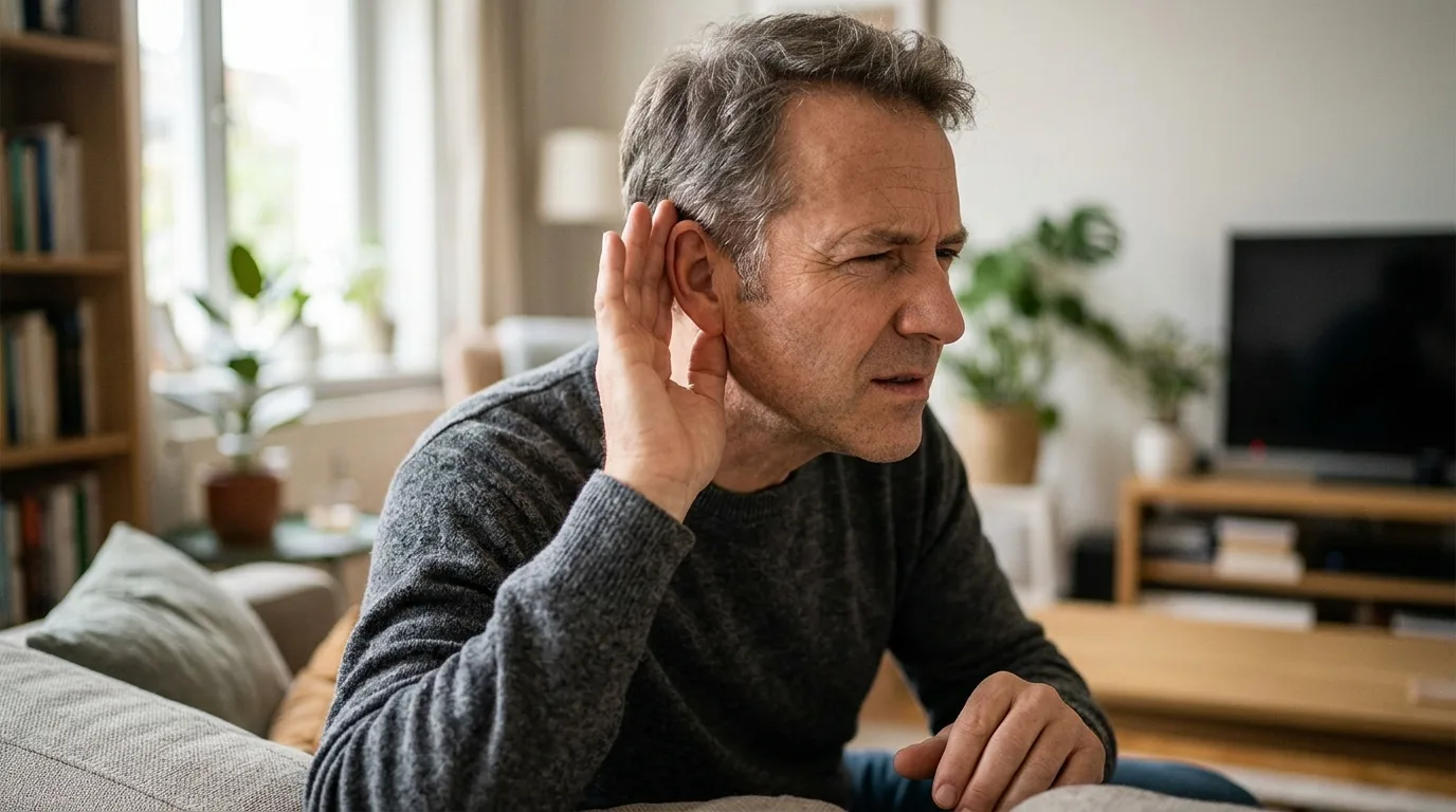 Adult asking someone to repeat themselves during conversation