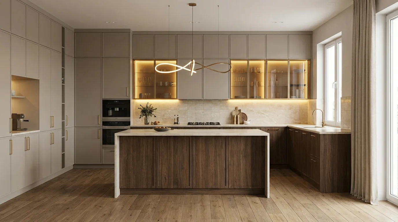 Sage green and cream two-tone kitchen cabinets
