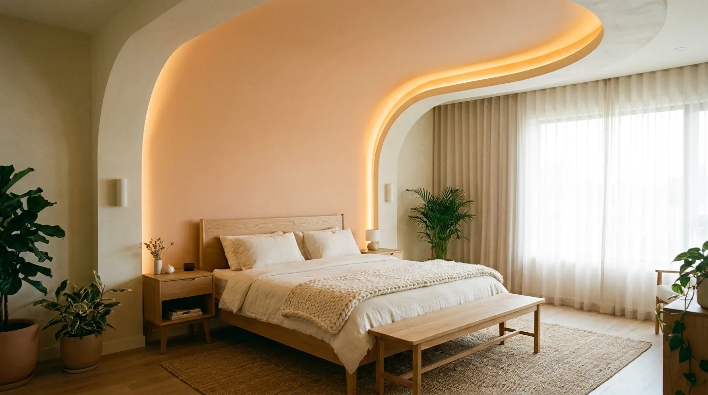 Taupe and cream POP ceiling with layered recessed panels