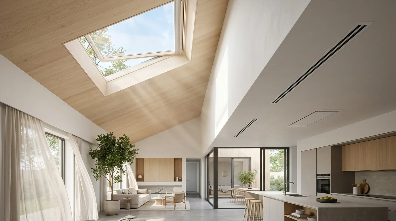 Bedroom with an open skylight for fresh air circulation