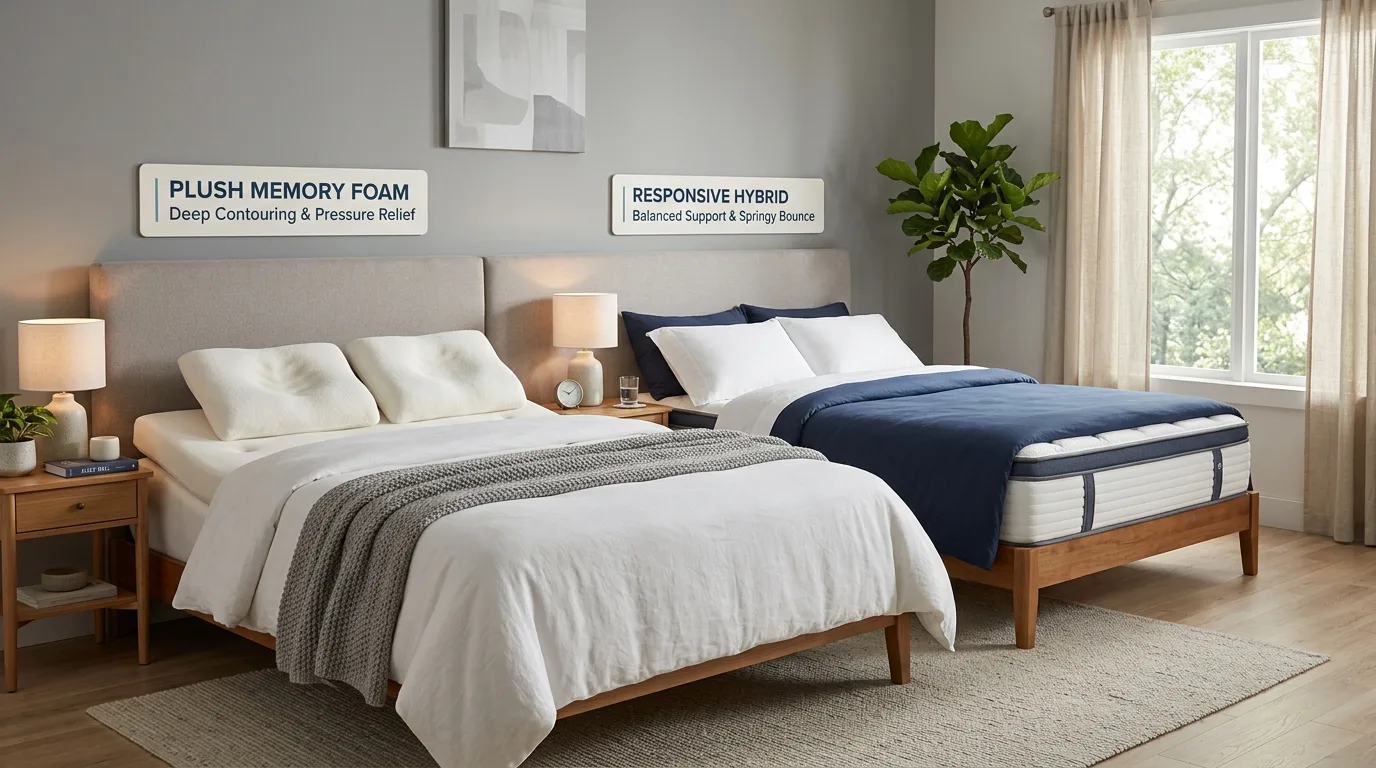 Cutaway view showing foam layers and pocketed coils in mattress construction