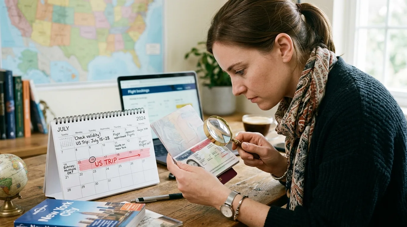 Traveler checking passport validity before applying for a visa