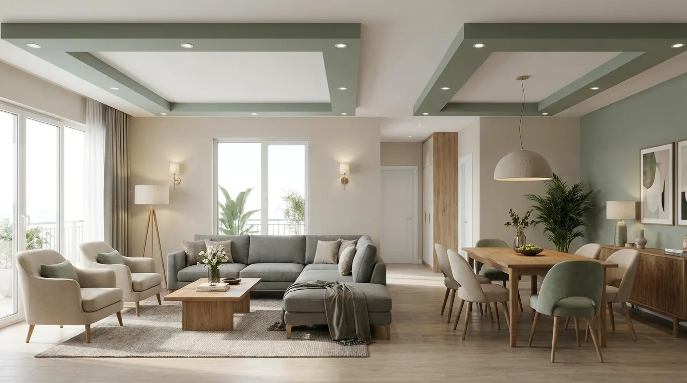Contemporary white and charcoal POP ceiling with geometric detailing