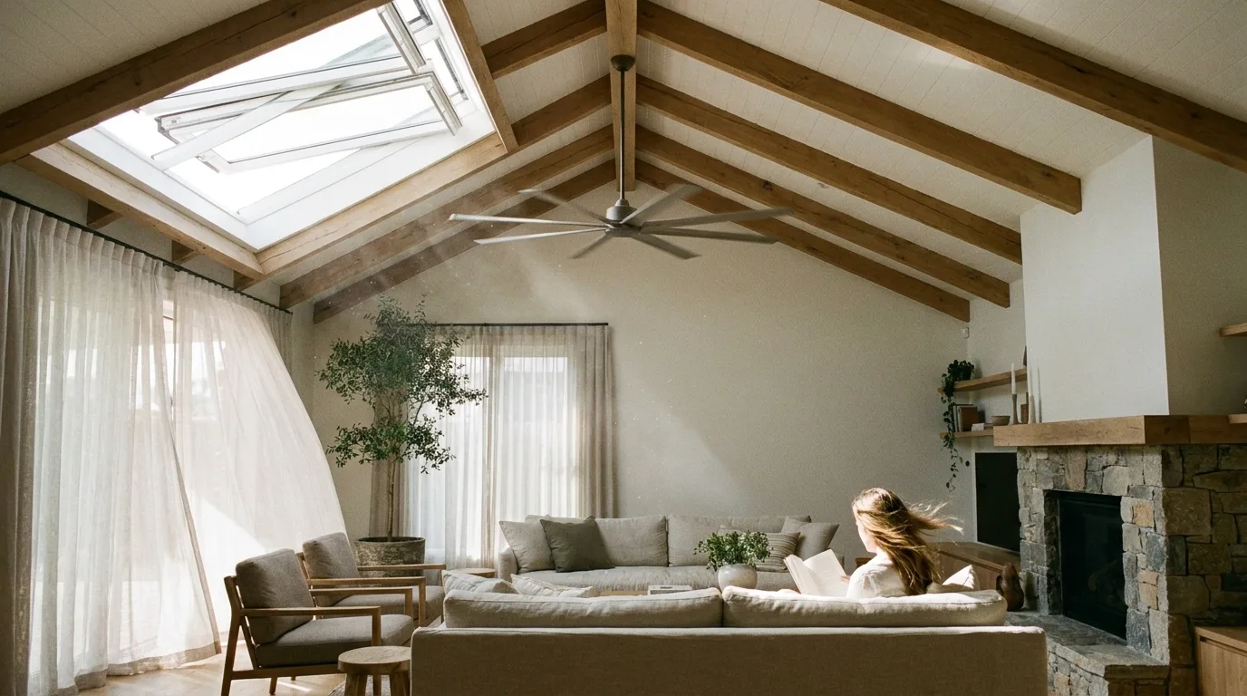 Upper-level skylight helping stale warm air escape from a two-story home