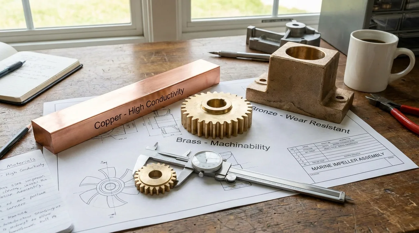 Brass components and stock in a metalworking workshop