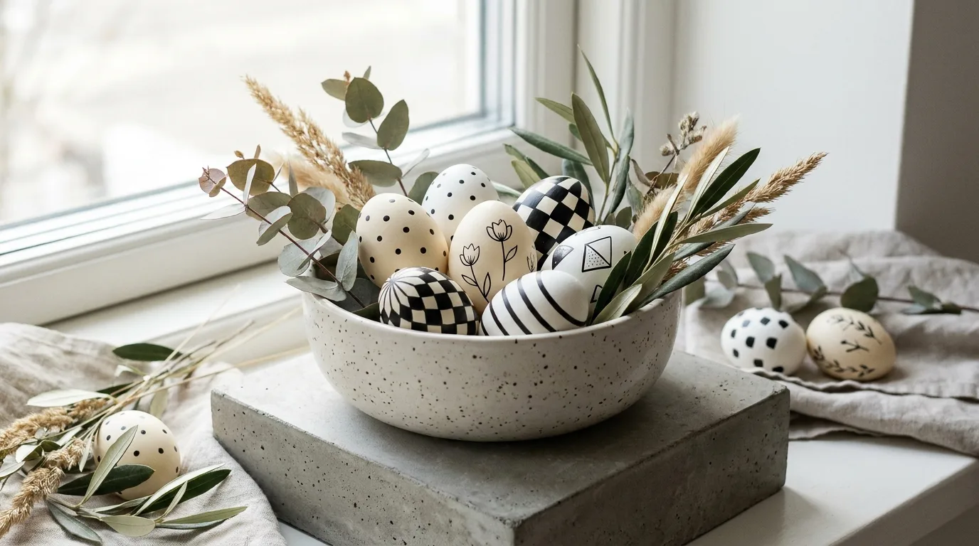Speckled robin's egg-inspired Easter eggs in a spring basket